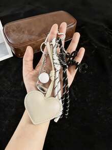 Y2K PU Heart Bag Charm Keychain, Black "Love" Letter Golf Pendant With Braided Rope, Bag Accessory, Bag Decoration Gift For Women And Girls - Multicolor - View 2
