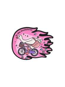 1pc Cute Cartoon Goose Riding Bike Enamel Pin,"To The Bookstore!"Funny Meme Badge,Fashion Accessory For Clothes And Backpack,Humorous Gift For Friends - Multicolor - View 10