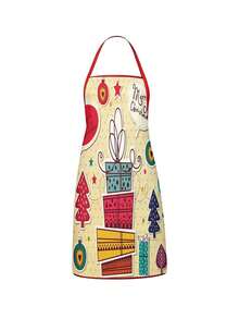 2Pcs Christmas Couple Apron Set, Merry Christmas Text Candy Cane Stocking Gift & Stacked Gift Box Xmas Tree Ornament Printed Adjustable Bib Apron, Holiday Kitchen Cooking Baking Apron For Family Party Xmas Gift - Multicolor - View 2
