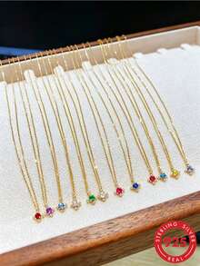 falinne 25 Pure Silver Cross Star Colorful Rhinestone Birthstone Necklace Multi-Color Zirconia Thin Choker Chain Birthday Gift For Girlfriend Best Friend Anniversary Present Layered Necklace Daily Commute Versatile Silver Jewelry - Yellow Gold - View 7