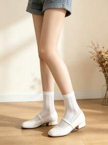 1 Pair Solid Color Autumn Cute Fabric Ruffle/Lettuce Edge Short Socks, All/Global/Universal, Minimalist Cute, Suitable For Lolita Floral Dress, Versatile For Daily Wear And Home - Multicolor - View 8