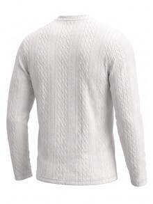 Men's Solid Color Jacquard Henley Long Sleeve Top, 3-Button Placket Slim Fit Textured Casual Pullover, Suitable For Spring And Autumn Daily Wear - White - View 6