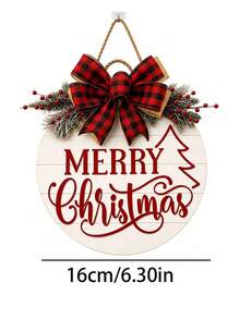 1pc Christmas Party Door Sign Decoration, Christmas Wooden Hanging Ornament, Christmas Decor, Artificial Woven Christmas Wreath, Wooden Door Wreath, Suitable For Home, Garden And Outdoor Holiday Decoration, Front Door Decor - Multicolor - View 8