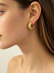 1/4 Pasang Anting-Anting Wanita Emas Elegan Halus Lebar & Sempit Kecil Bentuk C-Hoop, C-Hoop Bergaris, C-Hoop Pola Geometris, Set Anting Tusuk, Cocok untuk Pemakaian Sehari-hari, Liburan, Kencan, Hadiah Terbaik untuk Wanita - Emas - View 4