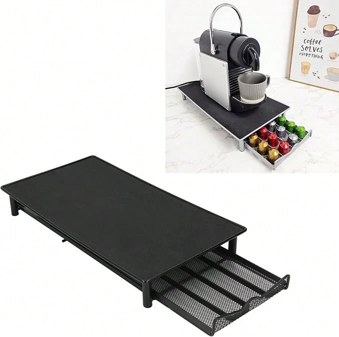 Organizador de Cápsulas, Cajón de Almacenamiento de Cápsulas de café Antideslizante Deslizante de Hierro con Capacidad para 40 Cápsulas para el Hogar - Negro - Ver 1