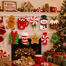 1set Paper Gingerbread Man Hot Cocoa Candy Pattern Hanging Banner, Christmas Decor, Winter Decor, Christmas Decorations For Home, Home And Out Decor, Christmas Gifts, Cute Festive Banner For Mantel Wall Window Holiday Party Decor - Multicolor - View 1