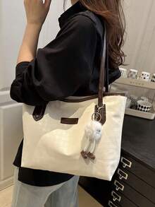 Large Capacity Women's Fashion Multifunctional Shoulder Bag, New Canvas Tote Bag, Suitable For School, Commute And Shopping (No Pendant) - White - View 6