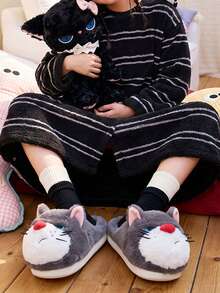 Women's Cute Gray Cat Home Slippers, Spring/Autumn/Winter Indoor Casual Flat Slippers, Anti-Slip, Warm, Soft Sole, Comfortable And Lightweight, Suitable For Girls And Students - Grey - View 5