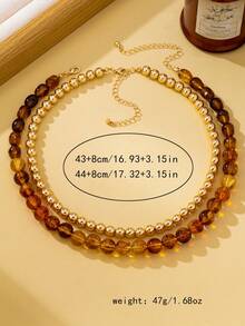 OABE 2pcs/Set Bohemian Style Spherical Round Gold And Brown Handmade Beaded Necklace Layering Design Suitable For Women Daily Wear, Holiday/Anniversary Surprise Gift - Multicolor - View 4