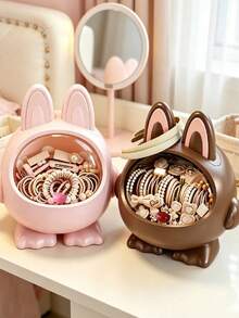 1pc Fashion Rabbit Shaped Plastic Jewelry Box With Transparent Window And Lid, Large Capacity Storage For Hair Ties And Headbands, Home Decor Accessories, Vanity Bedroom Daily Use, Holiday Gift - Multicolor - View 3