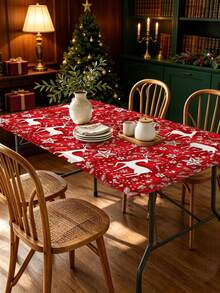 1pc Christmas Element Elastic Band, Rectangular Design, Non-Slip Elastic, Waterproof, Oil-Resistant, Scratch-Resistant, Suitable For Dining Table, Folding Table, Kitchen, Party, Picnic, Camping And Home Decor - Multicolor - View 6