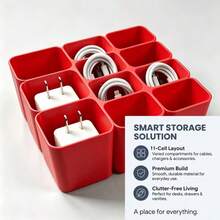 New 11-Compartment USB Cable Organizer/Tray, An Essential Accessory For Organizing Electronic Devices, A Desktop Drawer-Style Cable Organizer Suitable For Home And Office Use. - Multicolor - View 2