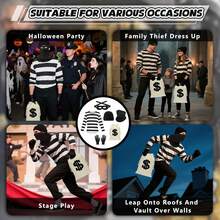 6Pcs Unisex Thief Costume Accessories Set, Couple Halloween Robber Outfit Beanie, Mask, Gloves, Neck Mask & Party Bag - Multicolor - View 7