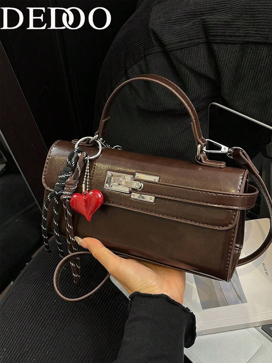 Dedoo 女款手提包斜挎包法棍包 素色無圖案 PU材質 金屬鎖扣 可拆卸肩帶 便攜收納復古辣妹風 日常通勤約會小包 無吊飾