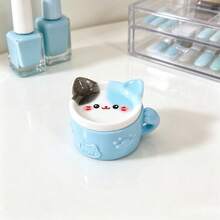 1pc 2-In-1 Cat Shaped Nail Art Palette & Brush Cleaning Cup, Mini Cartoon Pen Holder Nail Brush Cleaning Box, Multi-Function Nail Rhinestone Pearl Storage Box - Multicolor - View 13