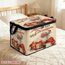 1PC Vintage Santa Claus Gift Christmas Text Pattern Foldable Storage Box With Lid, 2D FLAT, Zippered Organizer For Clothes, Towels And Bedding, Perfect For Home And Closet Use, Can Be Placed Under Bed, Best Home Decor Storage Solution - 1 Piece - View 8