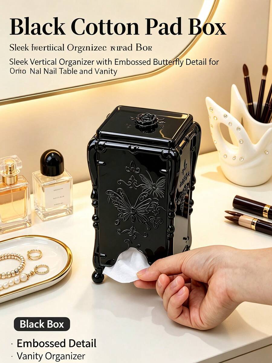 Transparent Butterfly Pattern Nail Cotton Pad Box, Makeup Pad Storage Box, Nail Salon Desktop Organizer, Lint-Free Wiping Cotton Storage Box - Multicolor - View 1