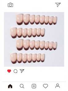 30片短橢圓形棕色漸層法式穿戴甲，壓克力假指甲套組，含1片果凍膠與1片指甲锉，適合秋冬配色 - 棕色 - 查看 4