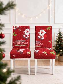 1/4/6 Pcs Merry Christmas Santa Claus Anti-Cat & Dog Scratching Red Festive Elastic Dining Chair Covers, Removable Dustproof Non-Slip Printed Chair Protector Covers Suitable For Home Decor, Hotel, Restaurant And Banquet Living Room Decoration - Multicolor - View 9