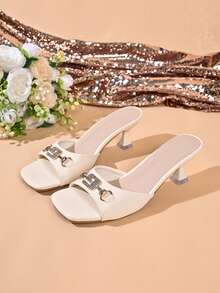 Rhinestone Fashion High Heel Sandals For Women, Square Toe Stiletto Heel, Versatile For Outdoor Wear And Parties - White - View 2