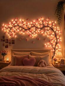 1pc Peach Blossom Tree Light, USB Powered Peach Blossom LED String Lights, Artificial Flower Garland, Warm Light Night Light, Plug And Play, Suitable For Indoor Home Decor, Christmas, Bedroom, Kitchen, Party Decoration (Battery Not Included) - M2-peach Blossom Tree Lamp - View 2