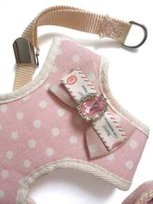 1 Set Cute Pet Harness & Leash Set, Pink Polka Dot Pet Harness & Leash Set With Gemstone Bowknot Decoration, Suitable For Cats And Dogs, Anti-Escape Pet Harness & Leash Set - Pink - View 7