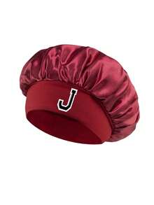 1Pc Women Letter Satin Sleep Bonnet, Wide Elastic Band Hair Cap, Noble Style Night Headwrap, Night Hair Protection Head Cover For Daily Sleep - Burgundy - View 11