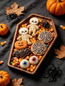 1pc Halloween‑Themed Serving Tray, 2 Sizes Available, Spooky Ghost & Tombstone Shaped Snack Platter For Candy, Cookies, Desserts, Appetizers, Perfect For Halloween Party, Trick‑Or‑Treat & Home Decor - Brown - View 4