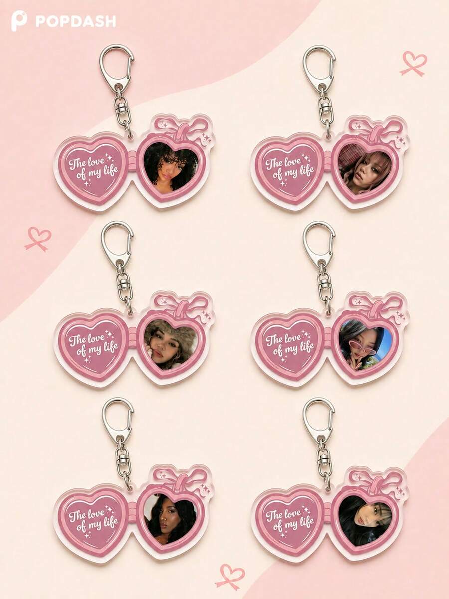 1/6Pcs KATSEYE Members Pink Heart Portrait Acrylic Keychain Set Yoonchae Megan Manon Lara Daniela Sophia Fan Bag Charm - Multicolor - View 1