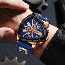 Men's Silicone Triangle Quartz Watch, Sport Three-Eye Digital Scale Calendar Large Dial Wristwatch, Gift For Boyfriend (1pc/Set) Watch Box Not Included - Blue - View 2