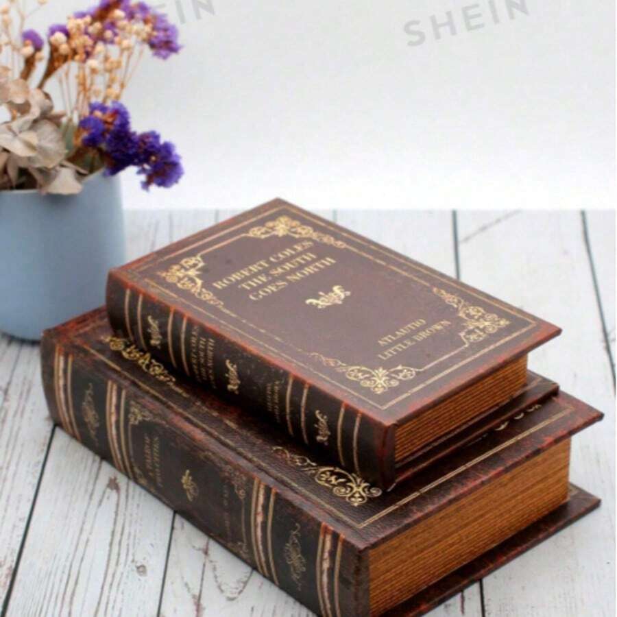 Two Pieces Wooden PU, English Classic Pattern Book-Shaped Distinctive Desktop - A - View 1