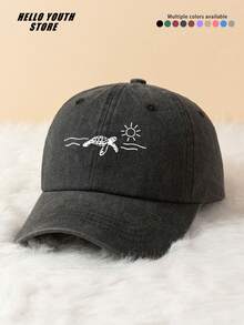 1pc Turtle Sunbathing Pattern Printed Unisex Baseball Cap, Soft Comfortable Vintage Washed Hat, Adjustable Sweat-Absorbing Sun Protection Hat, Casual Dad Hat Suitable For Daily Outfits, Vacation, Beach Outdoor Sports And Other Occasions, Great Gift For Yourself And Family Friends - A - View 3