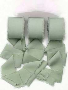 5 Pcs Sage Green Chiffon Ribbon, Vintage Fringe Fabric Ribbon, Handmade Fringe Ribbon, For Flowers, Gift Wrapping Ribbon, Wedding Ribbon And Christmas Decorations, DIY Crafts, Party Decorations, Baby Shower Decorations And Birthday Parties - Sage Green - View 2
