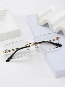 1pc Metal Frameless Rectangular Fashion Glasses Fashion Glasses Suitable For Outdoor, Vacation, Driving - Grey - View 2