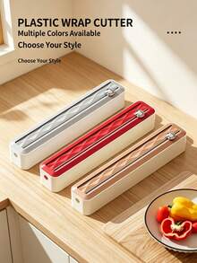 1PC/5PCSPlastic Wrap Cutter, Household Kitchen Foil Dispenser With Slide Cutter, Portable Storage Box For Cling Film, Aluminum Foil & Baking Paper, Multicolor Optional, Countertop Organizer For Food Wrapping, Easy To Use For Home Cooking & Meal Prep - Multicolor - View 2