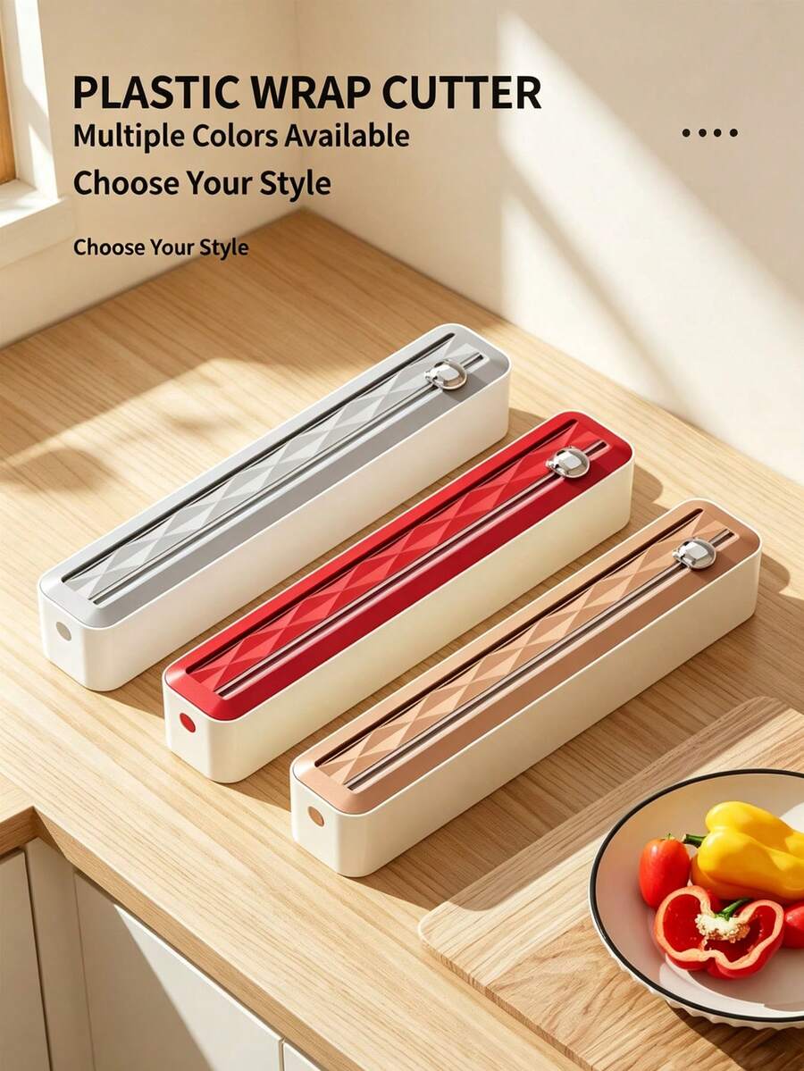 1PC/5PCSPlastic Wrap Cutter, Household Kitchen Foil Dispenser With Slide Cutter, Portable Storage Box For Cling Film, Aluminum Foil & Baking Paper, Multicolor Optional, Countertop Organizer For Food Wrapping, Easy To Use For Home Cooking & Meal Prep