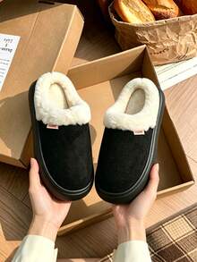 1 paire de chaussons unisexes en EVA avec doublure antidérapante et thermique, chaussures d'intérieur à la mode pour l'automne/hiver - Noir - Voir 12