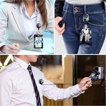 Personalized ID Set With Lanyard, Featuring A Retractable ID Holder, Retractable Clip, And Detachable Neck Lanyard, Vertical Design - Suitable For Women, Nurses, Doctors, Students, And Teachers (Starry Night Black Cat) - Starry Night Black Cat - View 7