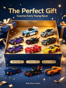 Multi-Style Cool Mini Sports Car Micro Particle Building Blocks, ABS Material, Easy Assembly, Smooth Rotating Wheels, Detailed Sports Car Appearance. Suitable For After-School Home Play, For Children Who Love Racing Cars To Build And Play With, Perfect Gift For Halloween, Christmas, Thanksgiving And Back To School. - Multicolor - View 3