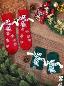 1/2 Pairs Magnetic Handheld Women's Christmas Socks, 3D Cartoon Eye Mid-Calf Socks, Random Style, Casual Cute Couple Socks, Adorable & Fun Gift, Suitable For Christmas And Daily Wear. - Multicolor - View 6