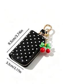 Polka-Dot Cherry Style Multi-Functional Pouch-Suitable For Car Keys, Coins, Or Earbuds; Can Be Attached To A Handbag; A Perfect Gift For Women. - Multicolor - View 11