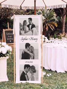 Custom Photo And Text Wedding Welcome Banner,Personalized Couple Wedding Ceremony Backdrop,Custom Wedding Entrance Hanging Banner - Multicolor - View 5