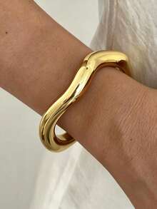 3/1pc Vintage Elegant Fashion Old Money Style Geometric Wave CCB Bracelet Set, Casual Versatile Suitable For Women's Daily Wear - Yellow Gold - View 12