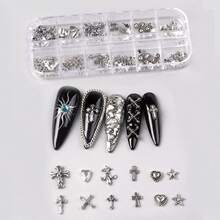12/5-Compartment Boxed Punk-Style Y2K Dark Alloy Set, For Halloween, Halloween Decorations, Halloween Accessories, Halloween Party Bag Stuffing, Halloween Makeup. - Grey - View 5