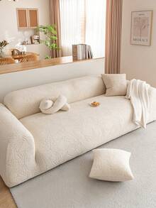 1pc Soft Cream Style Fleece Elastic Stretch Full Sofa Cover, Free Matching Pillowcase Per Seat, 1234 Seats Armrest & Backrest All-In-One Sofa Cover, Anti-Dirt, Anti-Pet Scratch, Dustproof, Suitable For All Seasons - Beige - View 11