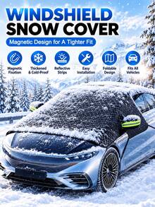 Car Windshield Snow Cover, Magnetic Windshield Cover With Reflective Strip, Thickened Winter Windshield Protector, Foldable Front Window Cover, Suitable For Cars, SUVs, Trucks, Easy Installation, Seasonal Car Accessories, Gift For Men And Women - Magnetic - View 2