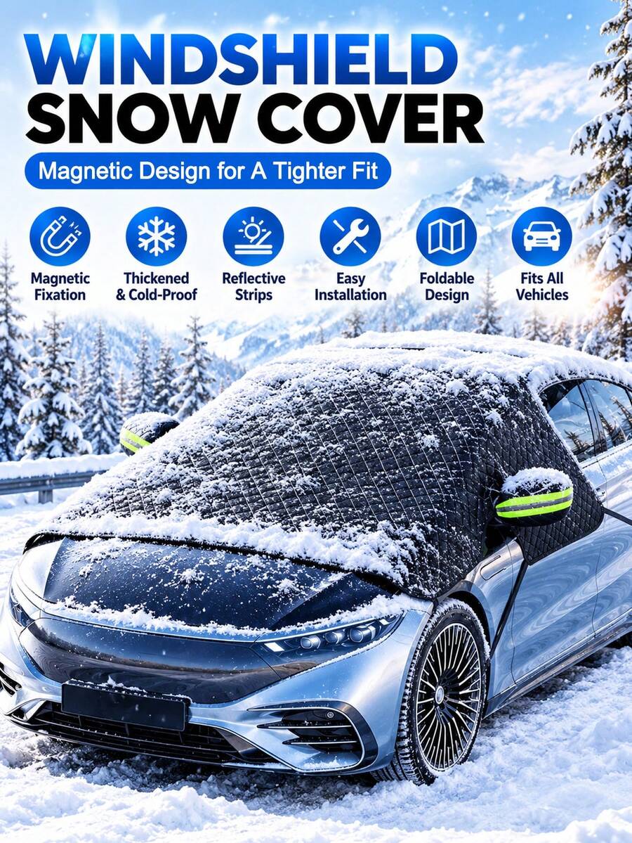 Car Windshield Snow Cover, Magnetic Windshield Cover With Reflective Strip, Thickened Winter Windshield Protector, Foldable Front Window Cover, Suitable For Cars, SUVs, Trucks, Easy Installation, Seasonal Car Accessories, Gift For Men And Women