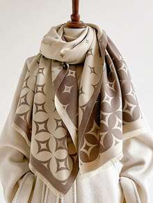 FADZOYLE 1pc Women Geometry Jacquard Scarf Soft Shawl Wraps For Winter Fall Daily Wedding Gift Evening Travel Office Tassel Scarves Accessories - Multicolor - View 15