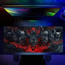 1pc Flame Demon Skull Gaming Mouse Pad - Non-Slip Rubber Base, Office & Gaming Dual-Use Desk Mat, Suitable For Computer / Laptop Large Rectangular Desktop Pad, Ideal Gift For Gamers, Perfect For Halloween Gift - Flame Demon Skull Mouse Pad - View 2