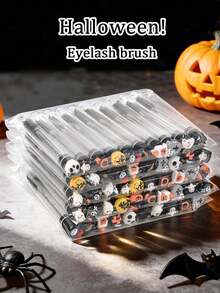 Random Pattern 5/3/1pc Halloween Theme Eyelash Glue Applicator, Crystal Stem Eyelash Brush, Spiral Stem Eyelash Brush, Eyebrow Brush. Multiple Halloween Theme Patterns. Used For Grooming And Styling, Eyelash Brush. - Multicolor - View 1